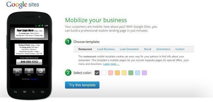 creer site mobile google sites
